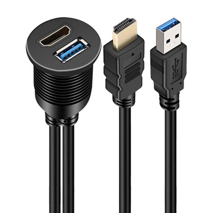 2m USB3.0+HDMI Car Water-resistant Cable Motorcycle Boat Dashboard Extension Wire(Black)
