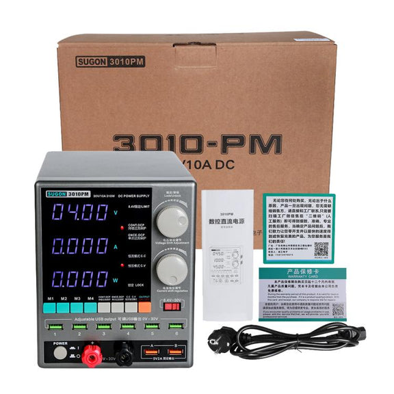 SUGON 3010PM 150W 30V 10A 4 Digital Display Cell Phone Repair Power Meter US Plug