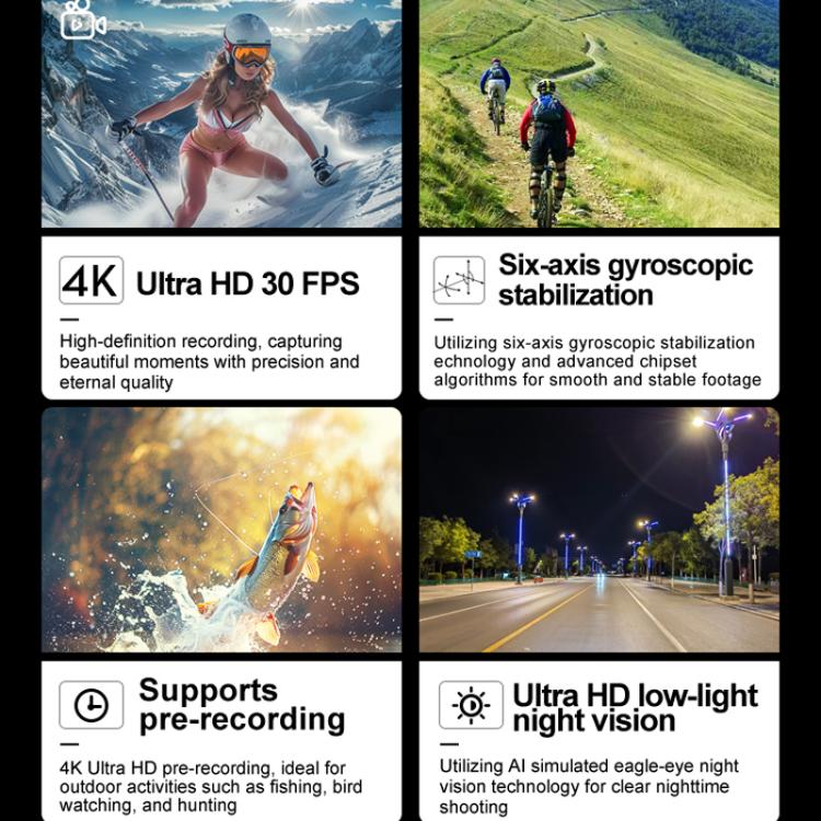 SOOCOO SAW1 Pro No Memory Card 4K HD Anti-Shake Water-resistant Motorcycle Riding Recorder Chest Head Mounted Diving Thumb Camera