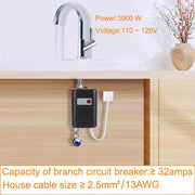 3000W Small Tankless Electric Water Heater For Kitchen Bathroom AU Plug(Black)
