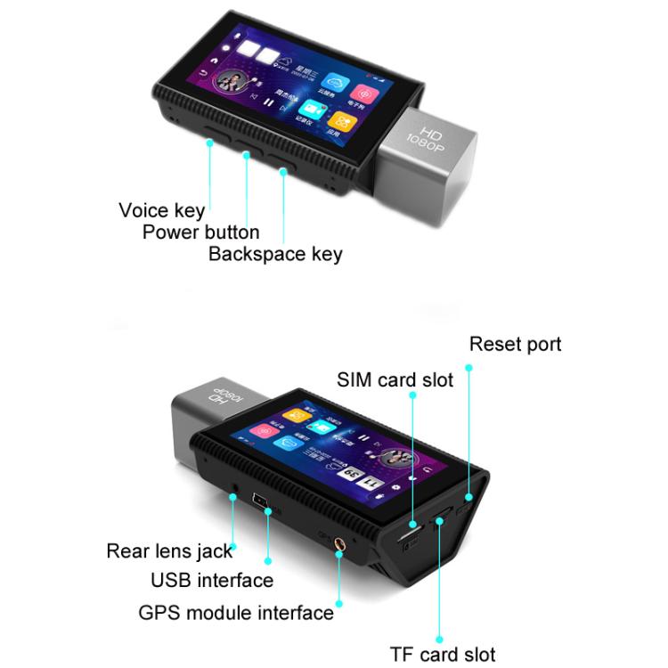 International Version AI Operation 4G Night Vision Remote Monitoring Driving Recorder(Front + Inside)