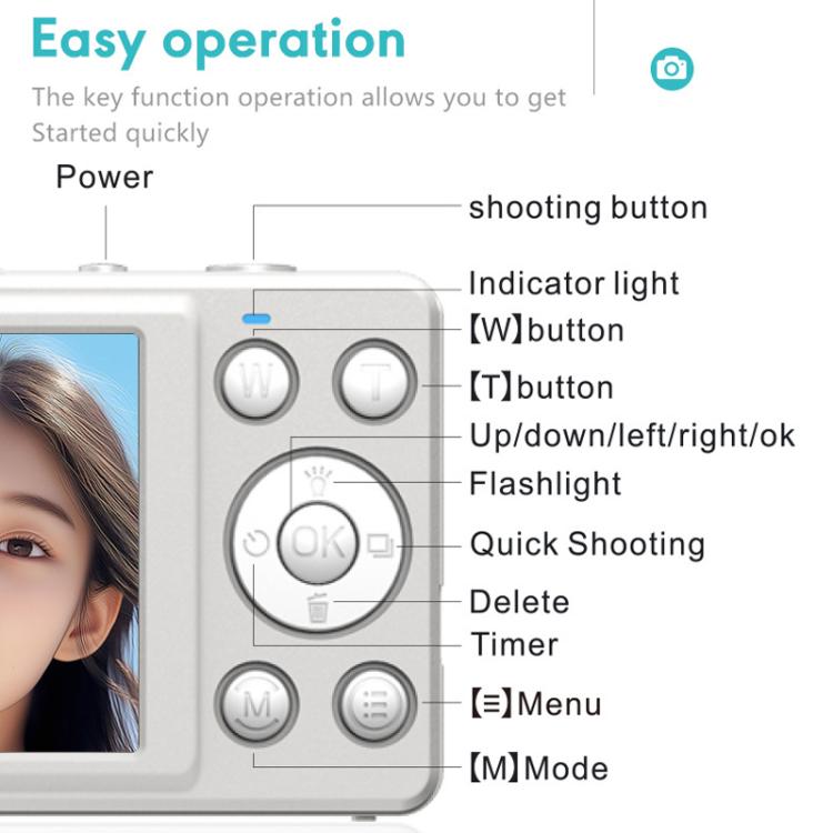 Anytek S7 4K HD Digital Camera Self-Timer Travel Camera Student Kids Card Camera(White)