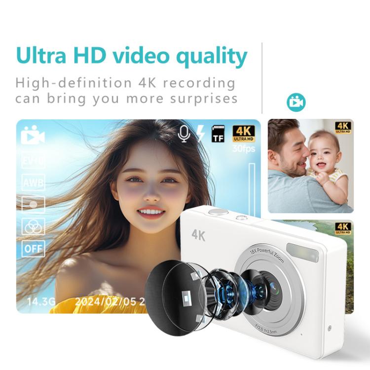Anytek S7 4K HD Digital Camera Self-Timer Travel Camera Student Kids Card Camera(White)