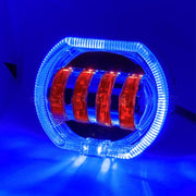 Motorcycle Electric Vehicle General Modification LED Headlight 4 Beads Double Lens Lamps, Style: Blue Aperture+Red Devil Eye