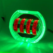 Motorcycle Electric Vehicle General Modification LED Headlight 4 Beads Double Lens Lamps, Style: Green Aperture+Red Devil Eye