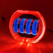 Motorcycle Electric Vehicle General Modification LED Headlight 4 Beads Double Lens Lamps, Style: Red Aperture+Blue Devil Eye