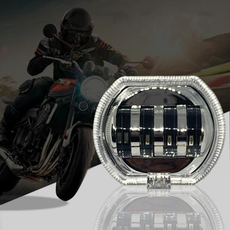 Motorcycle Electric Vehicle General Modification LED Headlight 4 Beads Double Lens Lamps, Style: Blue Aperture+Red Devil Eye