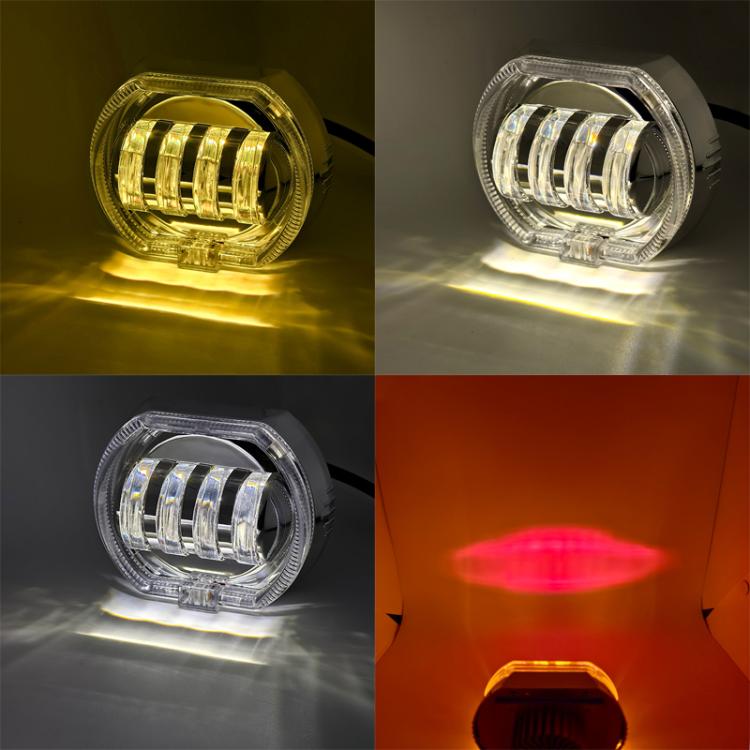 Motorcycle Electric Vehicle General Modification LED Headlight 4 Beads Double Lens Lamps, Style: Blue Aperture+Red Devil Eye