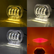 Motorcycle Electric Vehicle General Modification LED Headlight 4 Beads Double Lens Lamps, Style: Green Aperture+Red Devil Eye