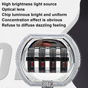 Motorcycle Electric Vehicle General Modification LED Headlight 4 Beads Double Lens Lamps, Style: Blue Aperture+Red Devil Eye