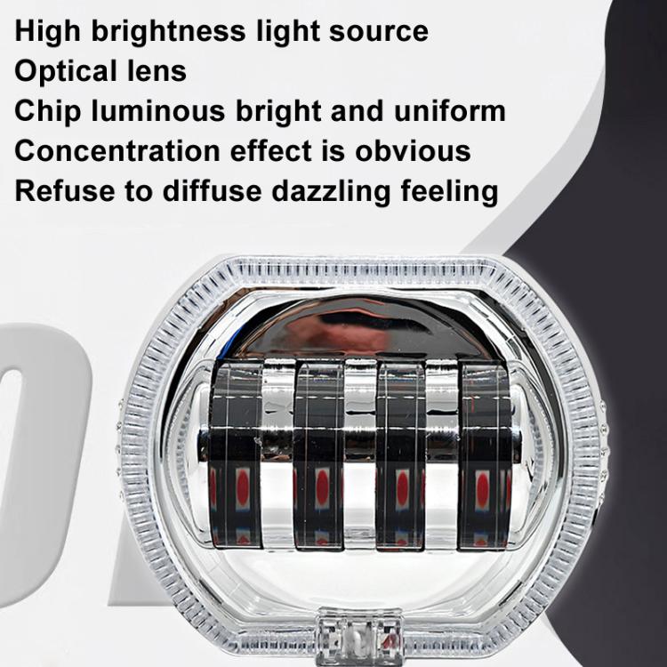 Motorcycle Electric Vehicle General Modification LED Headlight 4 Beads Double Lens Lamps, Style: Blue Aperture+Red Devil Eye