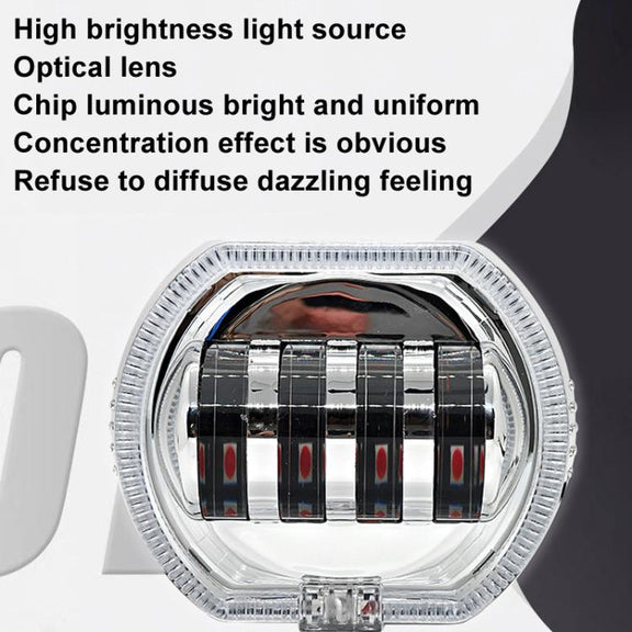 Motorcycle Electric Vehicle General Modification LED Headlight 4 Beads Double Lens Lamps, Style: White Aperture+Blue Devil Eye