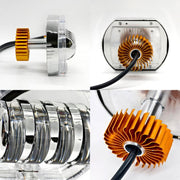 Motorcycle Electric Vehicle General Modification LED Headlight 4 Beads Double Lens Lamps, Style: Blue Aperture+Red Devil Eye