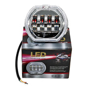 Motorcycle Electric Vehicle General Modification LED Headlight 4 Beads Double Lens Lamps, Style: Blue Aperture+Red Devil Eye