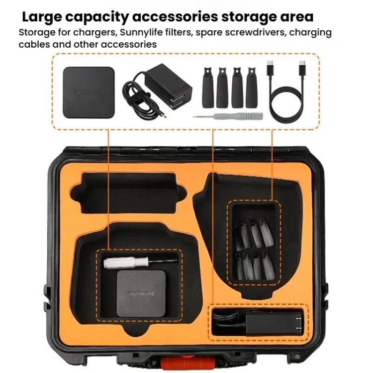 For DJI Flip Sunnylife AQX-19 Water-resistant Storage Protective Suitcase Aerial Camera Smooth Flying Kit Bag(Black)