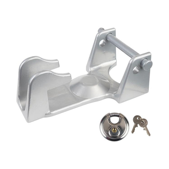 Coupler Gooseneck Hitch Trailer Lock For Heavy Trailer Transporter RV, Color: Silver + Key Lock