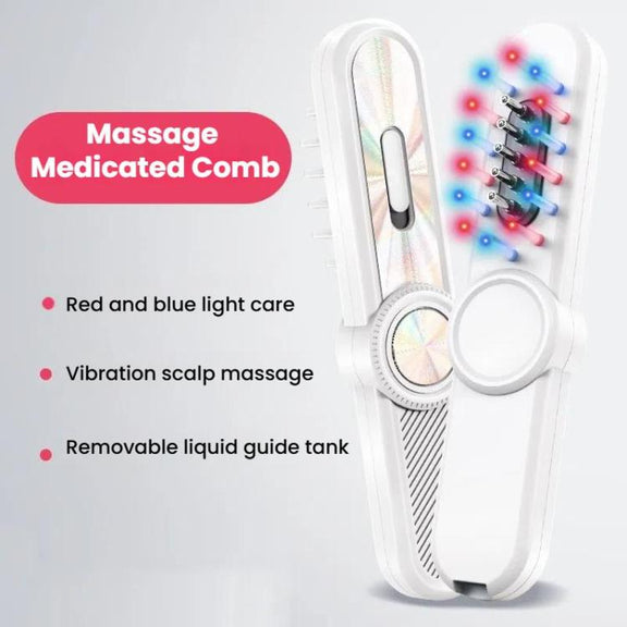 Hair Oil Applicator Roller Ball Red / Blue Light Electric Massage Comb Hair Regrowth Conductive Comb(Black)