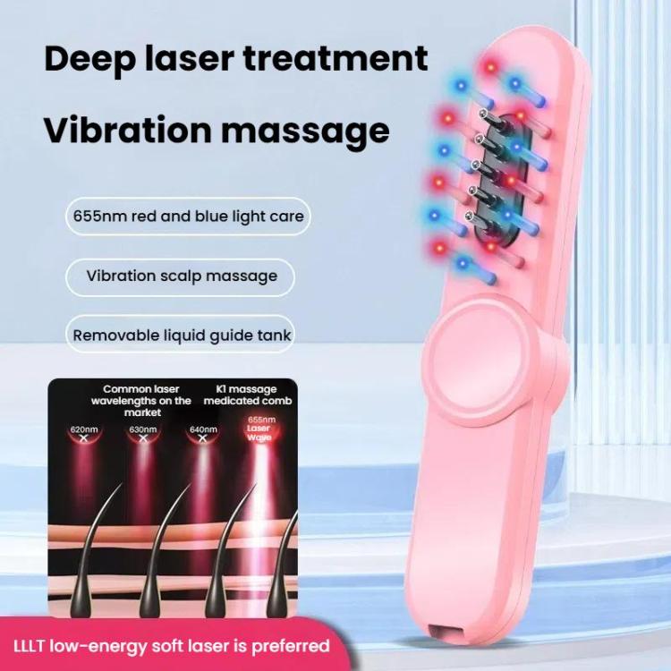 Hair Oil Applicator Roller Ball Red / Blue Light Electric Massage Comb Hair Regrowth Conductive Comb(Black)