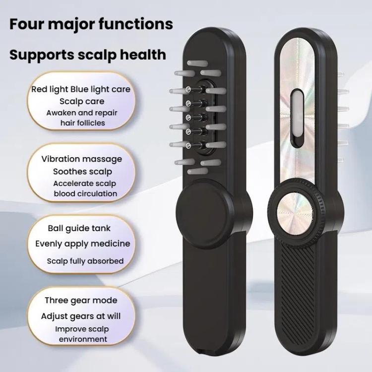 Hair Oil Applicator Roller Ball Red / Blue Light Electric Massage Comb Hair Regrowth Conductive Comb(Black)