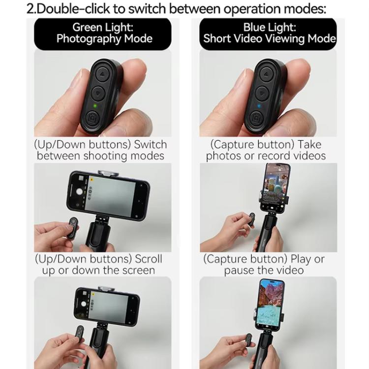 TELESIN P1-HSS-01 Clip Version 3 In 1 Cell Phone Holder Portable Desktop Fixed Bluetooth Remote Control Shooting Support Bracket