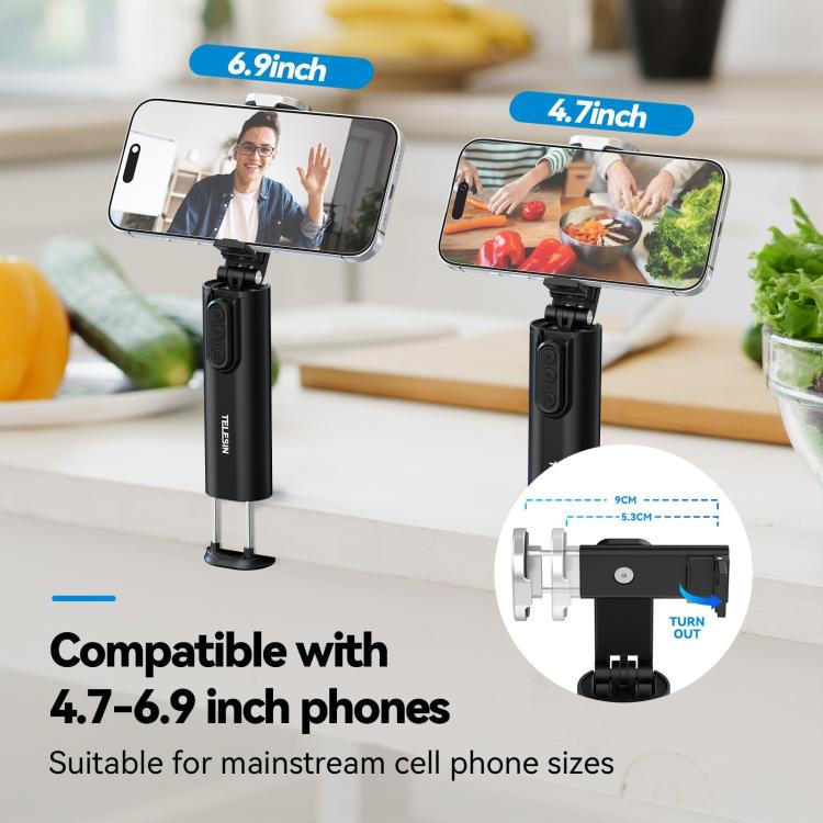 TELESIN P1-HSS-01 Clip Version 3 In 1 Cell Phone Holder Portable Desktop Fixed Bluetooth Remote Control Shooting Support Bracket