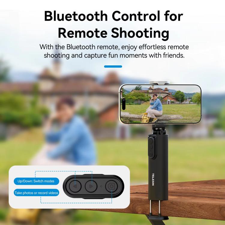 TELESIN P1-HSS-01 Clip Version 3 In 1 Cell Phone Holder Portable Desktop Fixed Bluetooth Remote Control Shooting Support Bracket