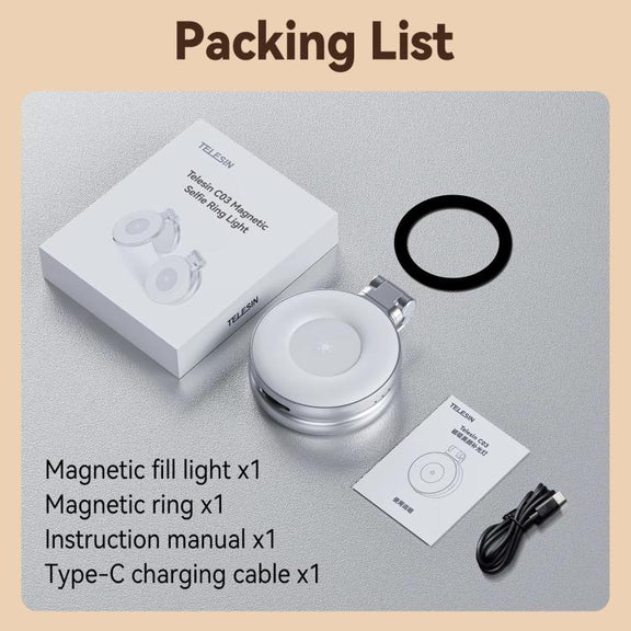TELESIN S5-BGD-01 Mini Phone Magnetic Beauty Replacement Light Tri-color Temperature Portable Selfie Mirror Rotating Stretching Pocket Lamp