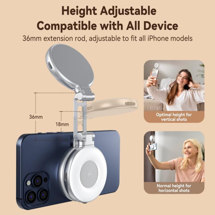 TELESIN S5-BGD-01 Mini Phone Magnetic Beauty Replacement Light Tri-color Temperature Portable Selfie Mirror Rotating Stretching Pocket Lamp