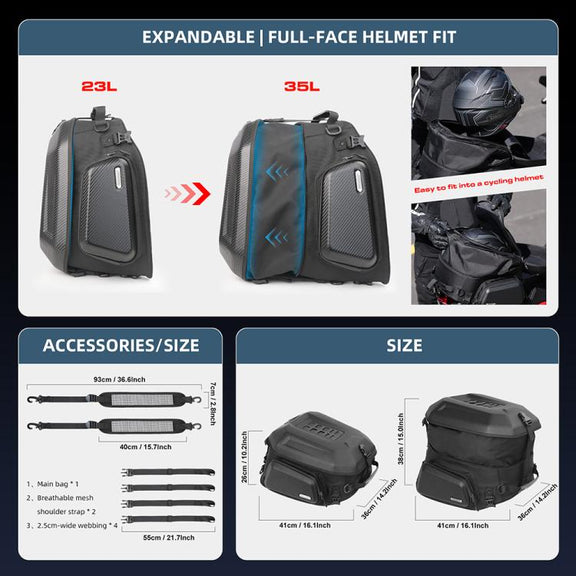 Rhinowalk MT2335 23L-35L Expandable Large-capacity EVA Hard Shell Motorcycle Tail Bag(Matt)