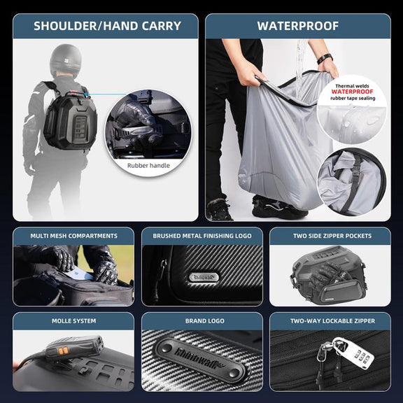 Rhinowalk MT2335 23L-35L Expandable Large-capacity EVA Hard Shell Motorcycle Tail Bag(Matt)