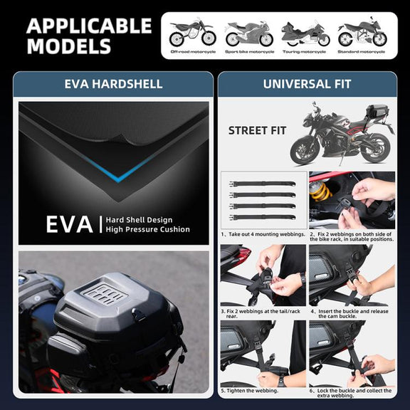 Rhinowalk MT2335 23L-35L Expandable Large-capacity EVA Hard Shell Motorcycle Tail Bag(Matt)