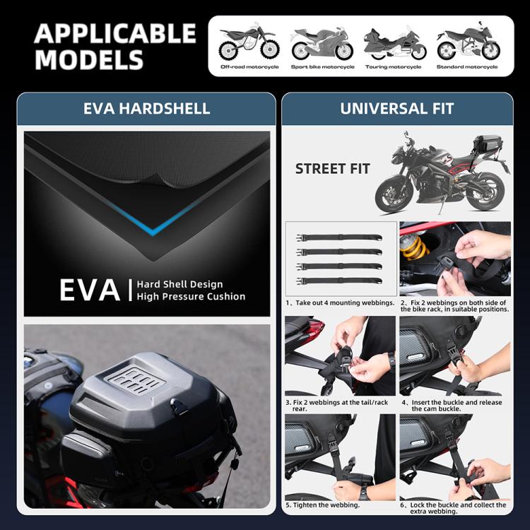 Rhinowalk MT2335 23L-35L Expandable Large-capacity EVA Hard Shell Motorcycle Tail Bag(Matt)