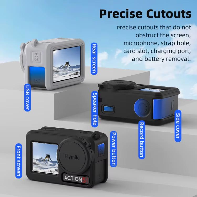For DJI Osmo Action 3 / 4 / 5 Pro Flymile Silicone Cover Sport Camera Lens Drop Cases(Blue)