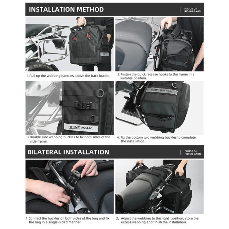 Rhinowalk MTR2050 25L-32L Expandable Large Capacity Quick-release Motorcycle Side Bag(Black)