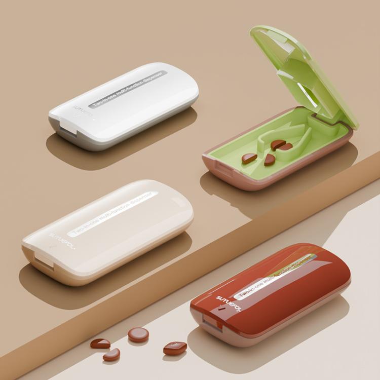 Lightweight Pill Cutter Box Portable Tablet Cutting Dispensing Pill Box(Caramel Brown)