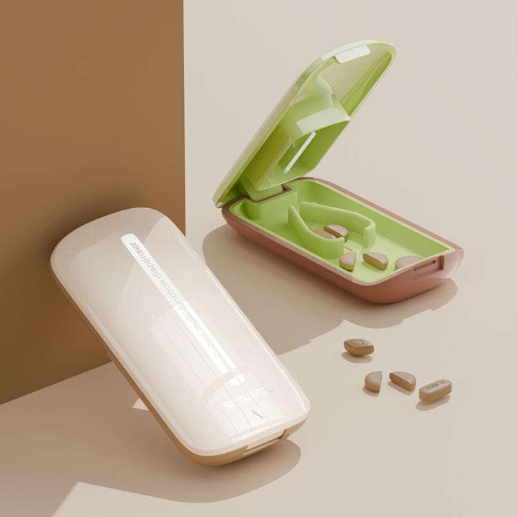Lightweight Pill Cutter Box Portable Tablet Cutting Dispensing Pill Box(Caramel Brown)