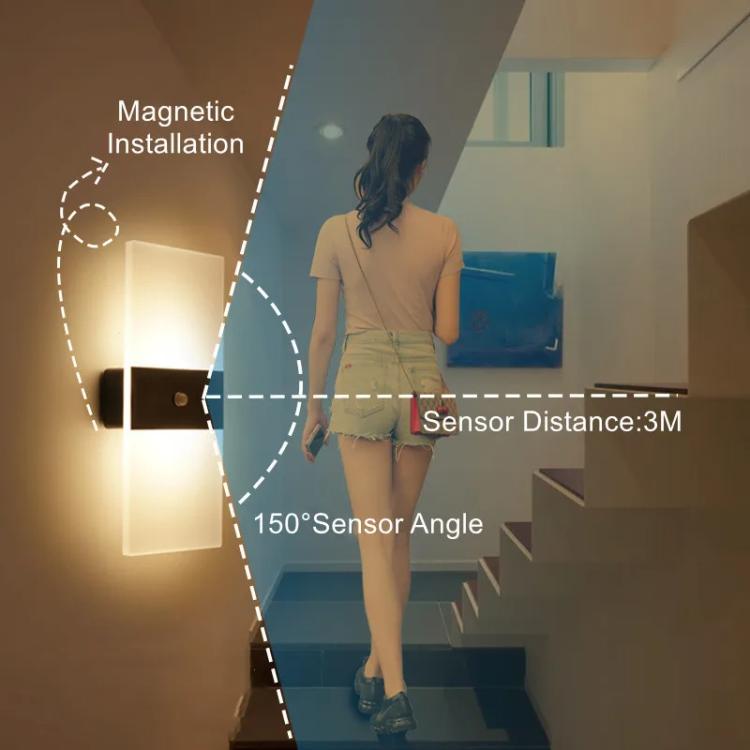 Magnetic Acrylic Smart Induction Night Light Rechargeable Wall Lamp Bedroom Bedside Lamp White Arc White Light