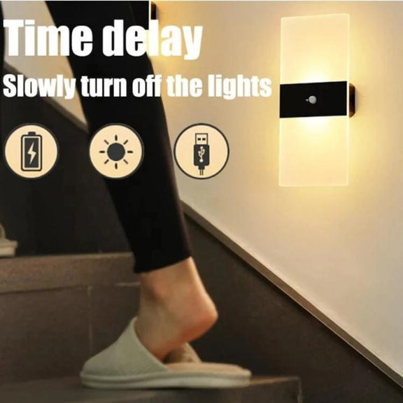 Magnetic Acrylic Smart Induction Night Light Rechargeable Wall Lamp Bedroom Bedside Lamp White Arc White Light