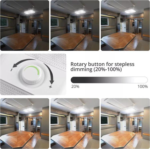 12-24V RV Light 120 LEDs 3-Color Temperature Rotary Button Dimming Roof Light FC01