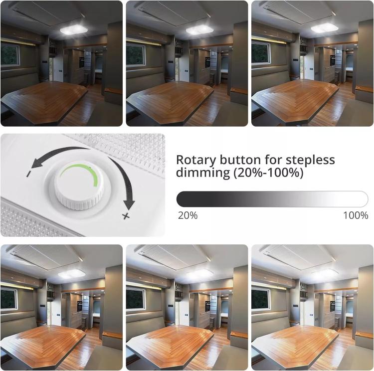 12-24V RV Light 120 LEDs 3-Color Temperature Rotary Button Dimming Roof Light FC01