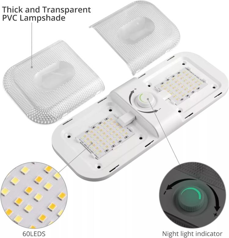 12-24V RV Light 120 LEDs 3-Color Temperature Rotary Button Dimming Roof Light FC01