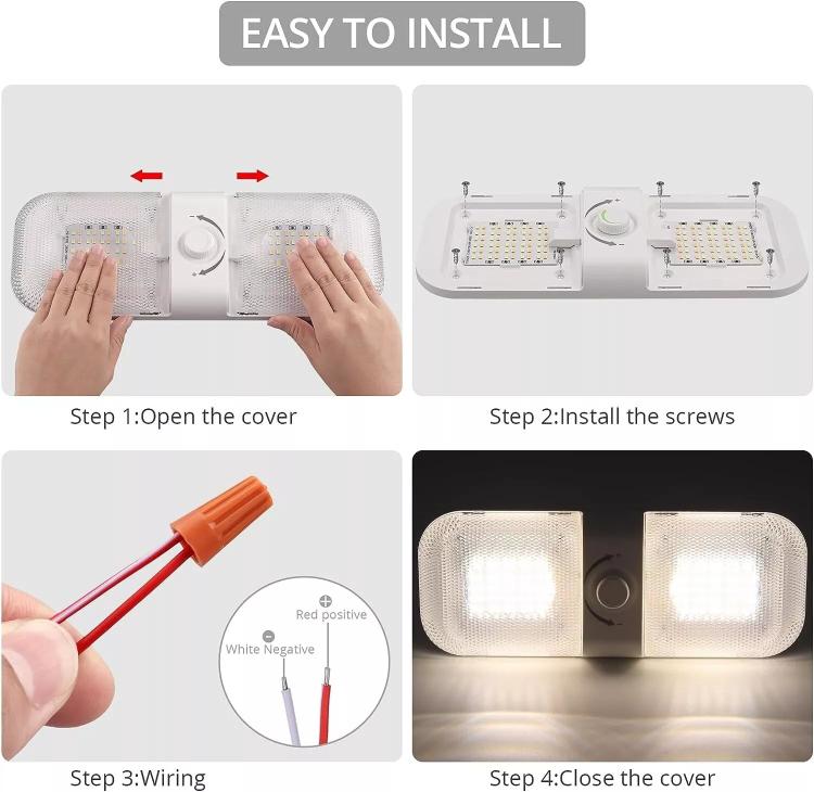12-24V RV Light 120 LEDs 3-Color Temperature Rotary Button Dimming Roof Light FC01