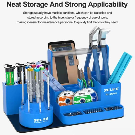 RELIFE RL-001H Rotary Organizer Cell Phone Repair Tool Parts Screwdriver Storage Rack(Gray)