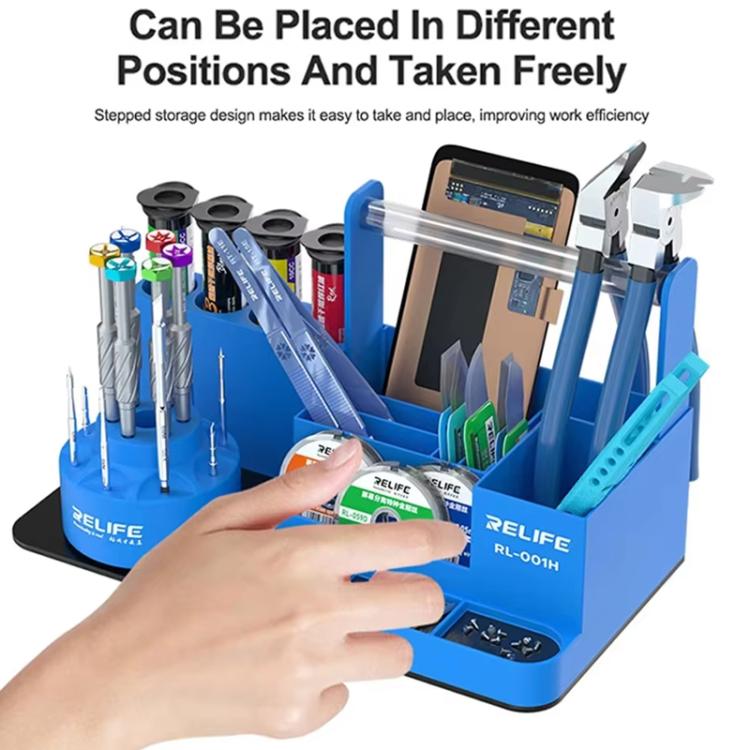 RELIFE RL-001H Rotary Organizer Cell Phone Repair Tool Parts Screwdriver Storage Rack(Blue)