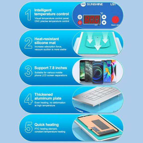 SUNSHINE LS1 Mobile Phone LCD Screen Repair Heated Separator Curved Straight Screen Frame Removal Machine