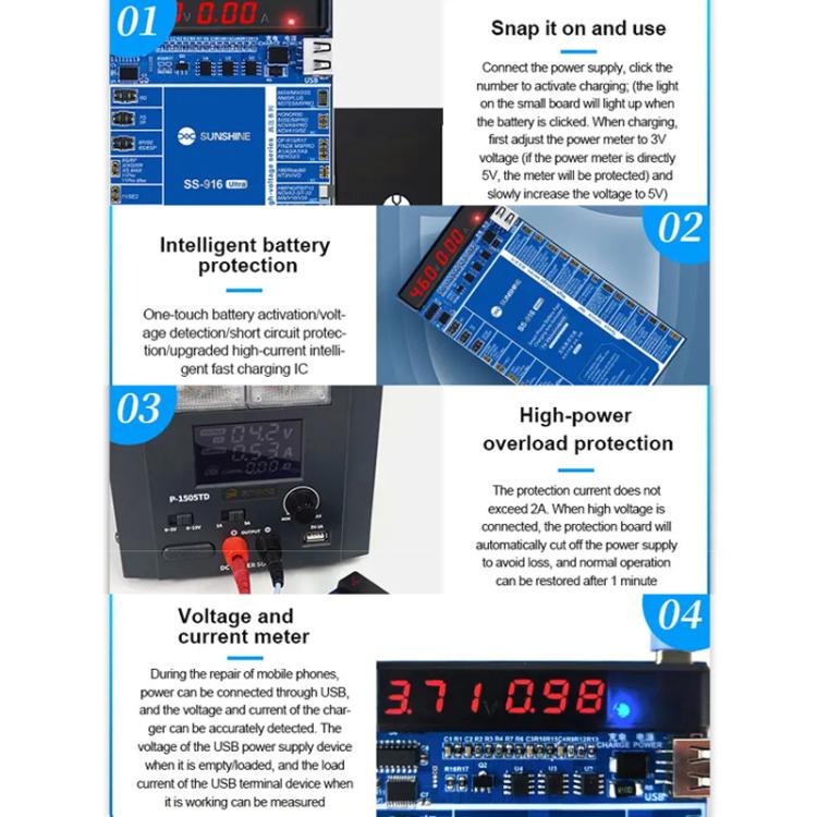 SUNSHINE SS-916 Ultra Charging Activation Fixture 5-9V Adaptive Voltage Support iPhone 16 Series and Android Models