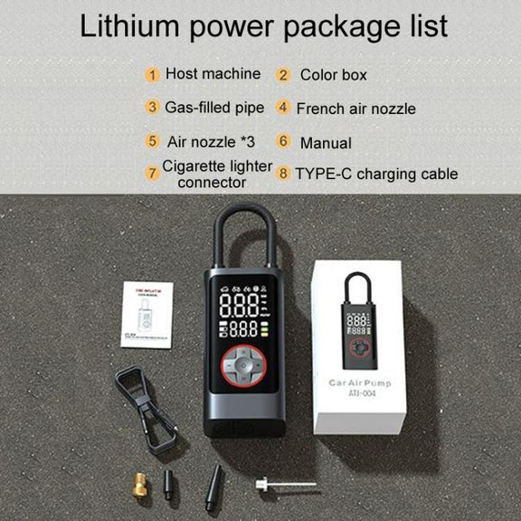 ATJ-004 Smart Wireless Digital Display Portable Car Tire Pump Multi-Function Inflator(Lithium Battery Model)