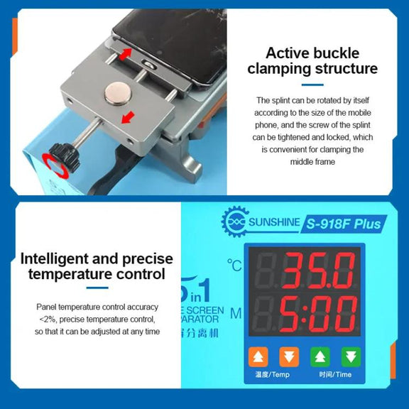 SUNSHINE S-918F Plus 5 In 1 Curved Screen Separator Mobile Phone LCD Screen Repair Separator Heating Platform(EU Plug)