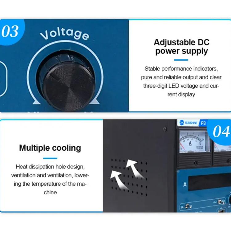 SUNSHINE P3 DC Regulated Power Supply 5V/8.4V/15V Switching Mobile Phone Repair Regulated Power Supply Meter(US Plug 110V)