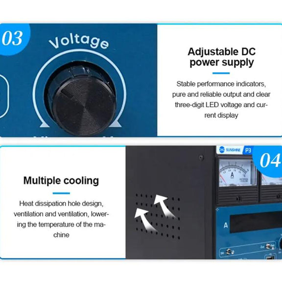 SUNSHINE P3 DC Regulated Power Supply 5V/8.4V/15V Switching Mobile Phone Repair Regulated Power Supply Meter(US Plug 110V)